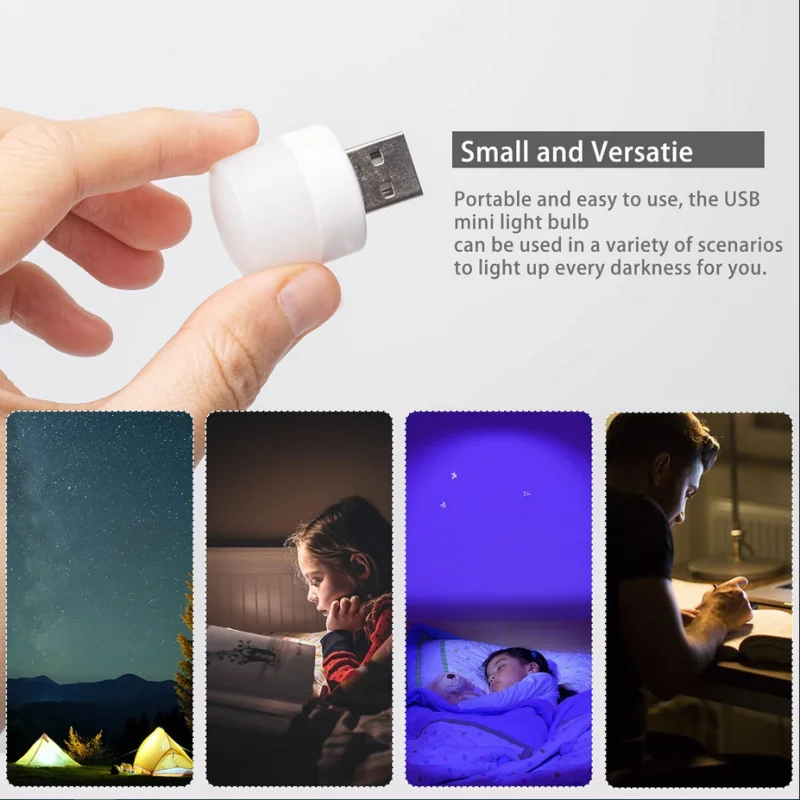 Mini USB LED Night Light Portable Plug In Lamp for Reading and Travel - 6