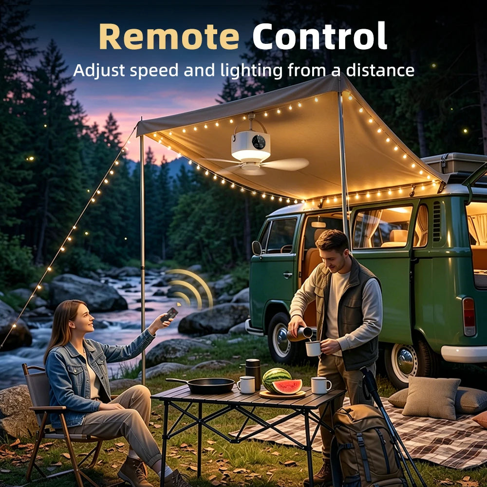 Portable Rechargeable Ceiling Fan with LED Light & Remote Control