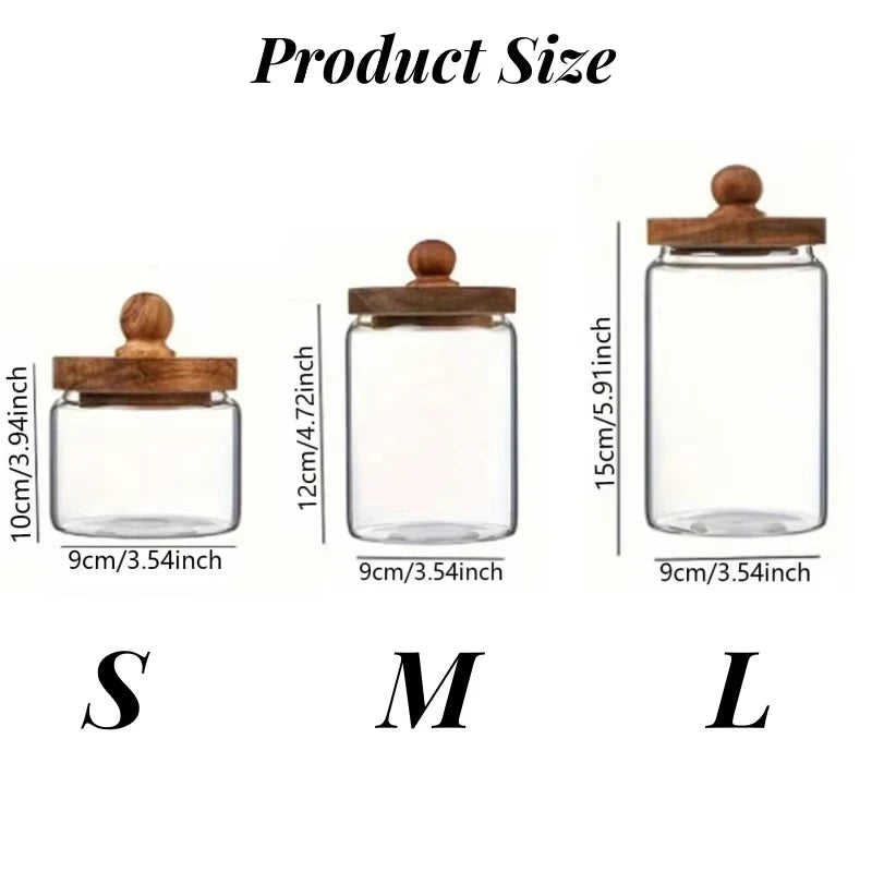 Glass Airtight Food Storage Jar with Wood Lid Kitchen Organizer Canister