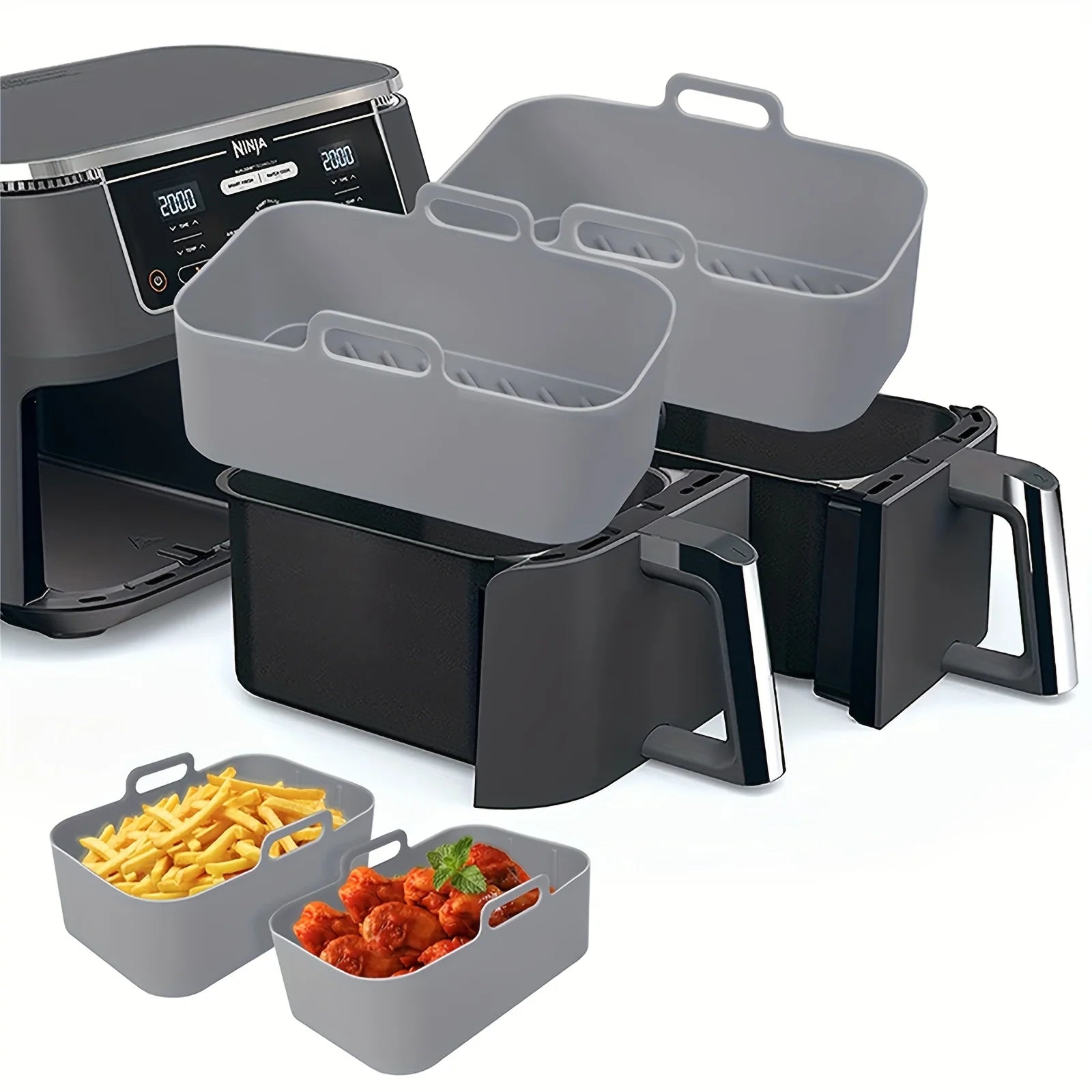 Reusable Silicone Air Fryer Liners for Ninja Dual Basket Baking Trays - 1