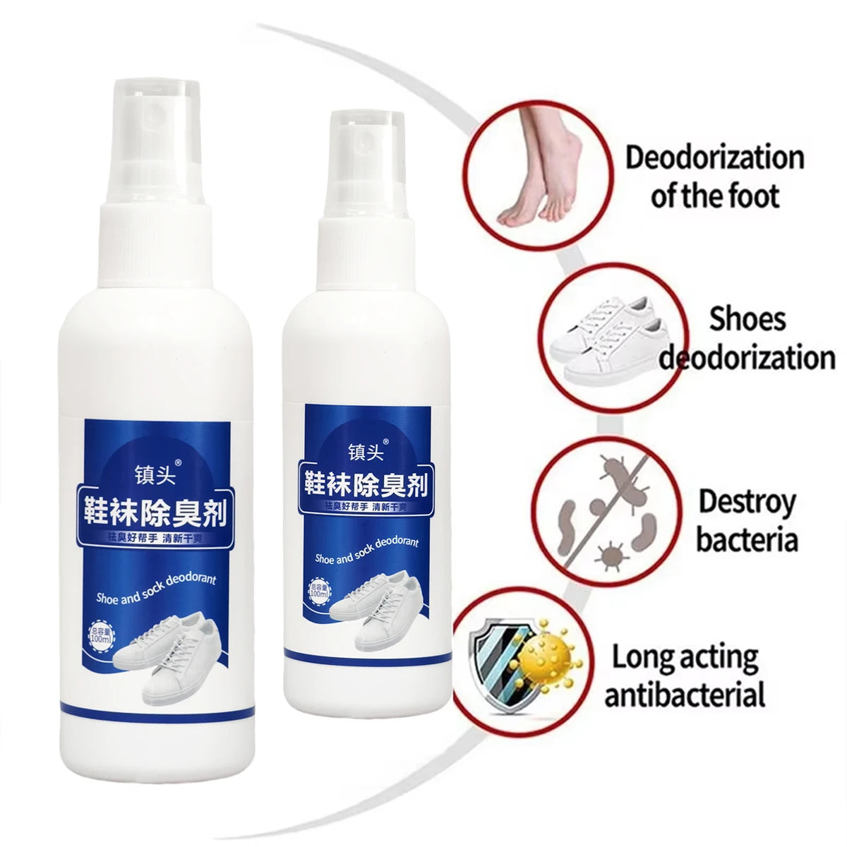 Shoe and Sock Deodorizing Spray Antibacterial Footwear Odor Remover