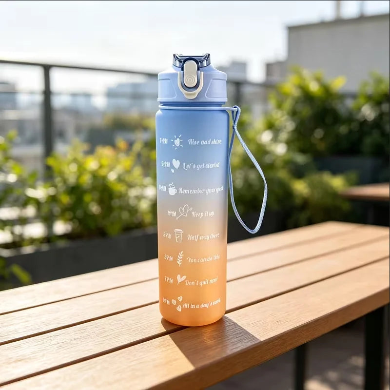 750ml Motivational Water Bottle with Straw Gradient Sport Jug