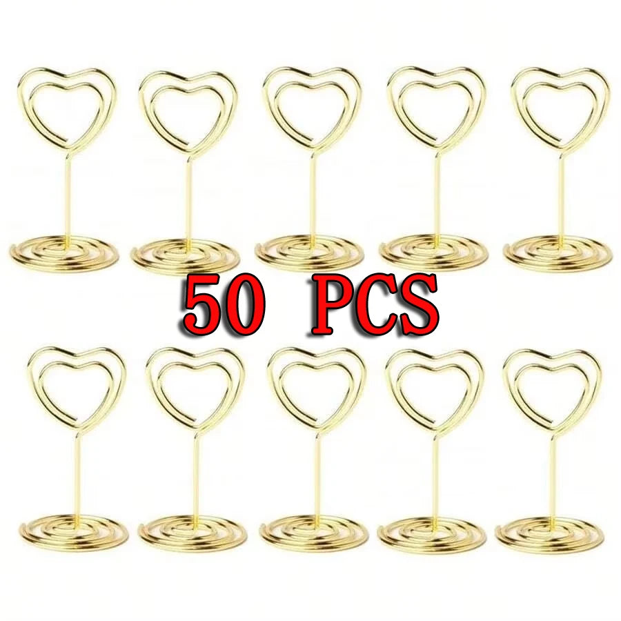 Heart Shape Table Number Card Holders Metal Photo Memo Stand Clips - 11