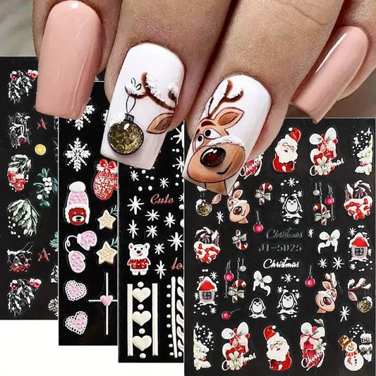 5D Christmas Snowflake Bear Nail Stickers Winter Santa Decals Art