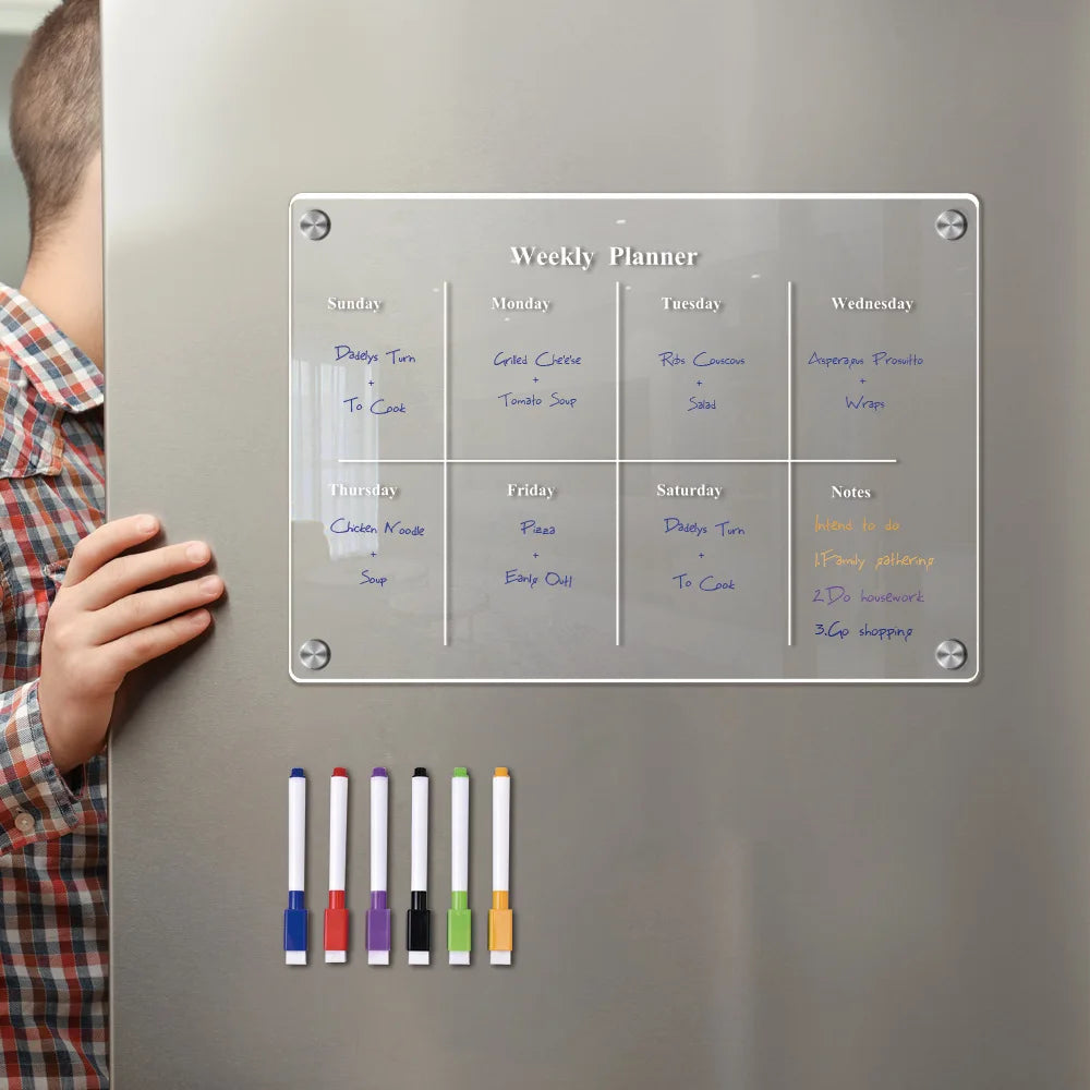 Magnetic Acrylic Fridge Calendar Weekly Planner Dry Erase Board - 11