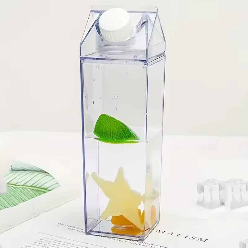 Transparent Milk Box Water Bottle Portable BPA Free Reusable Drink Cup - 6