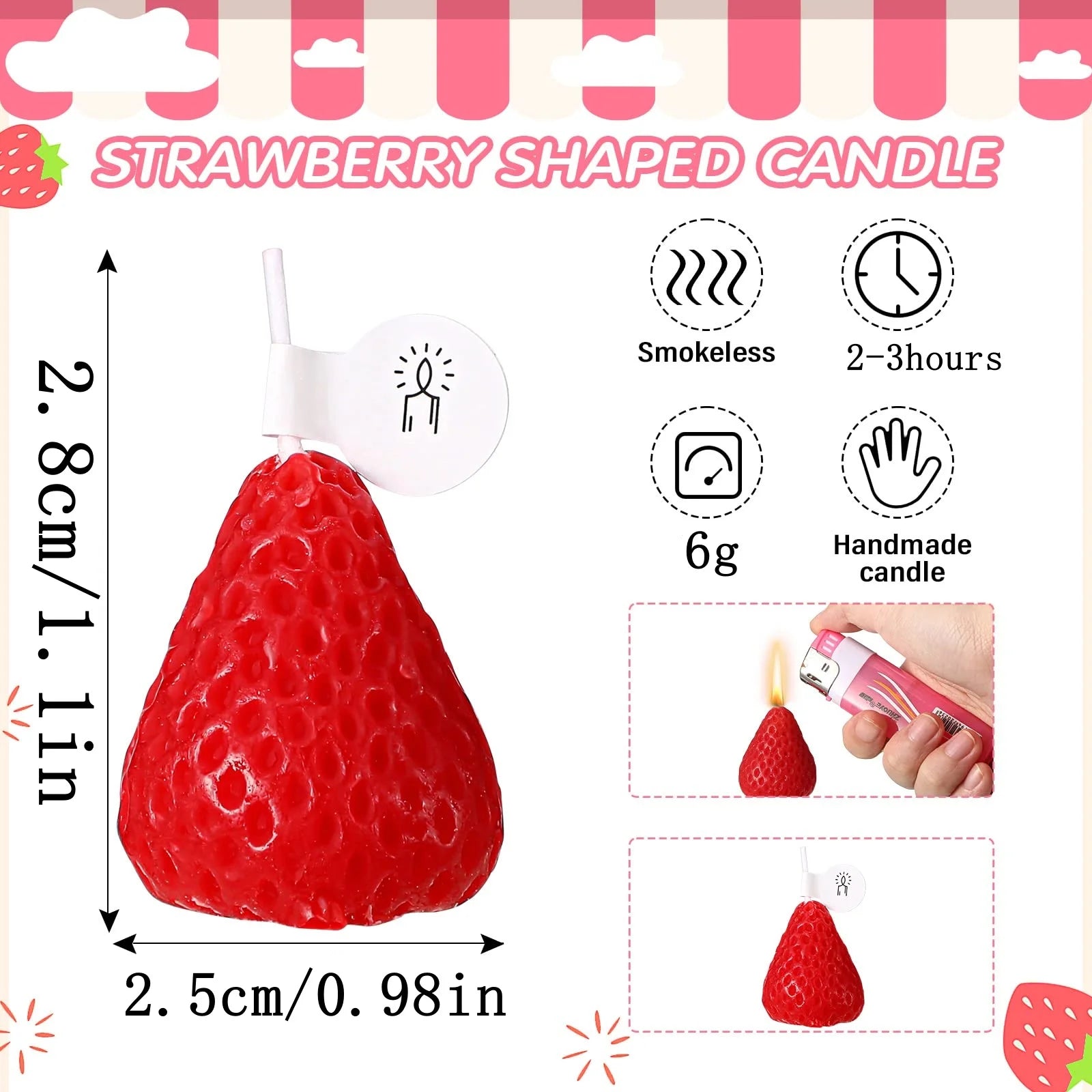 Handmade Strawberry Scented Candle Aesthetic Wax Gift for Home Decor - 6