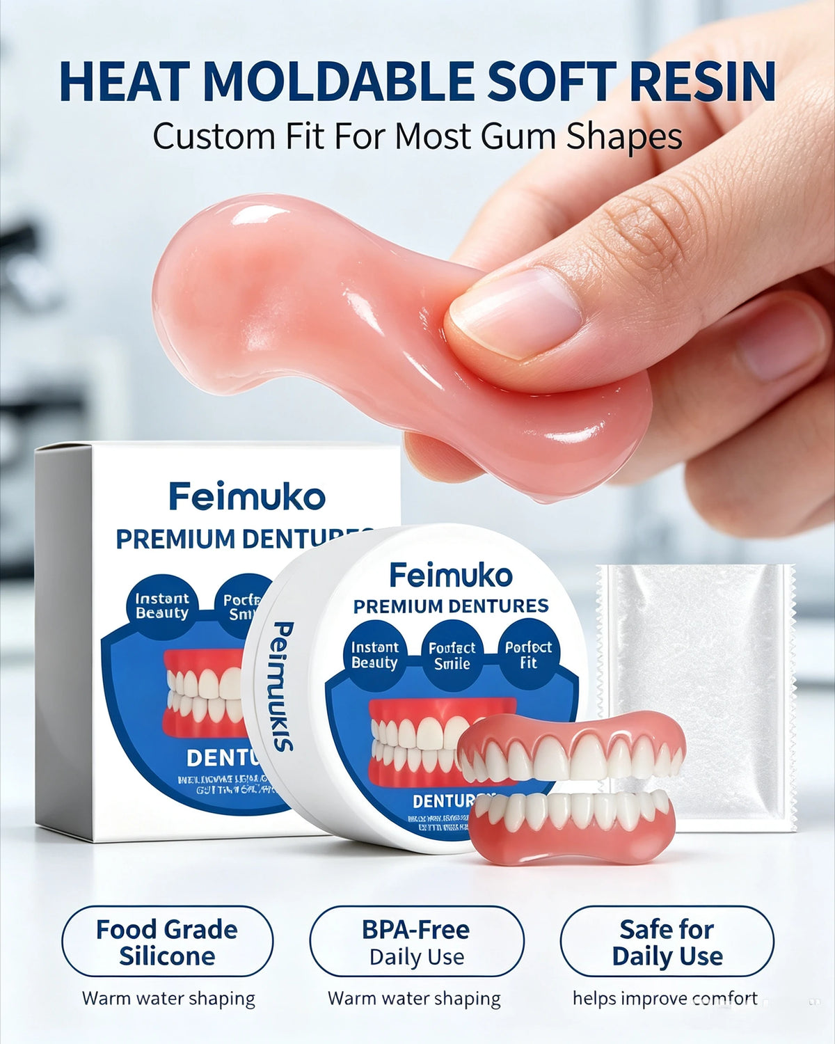 Soft Silicone Snap On Dentures Full Set Instant Comfort Smile Teeth