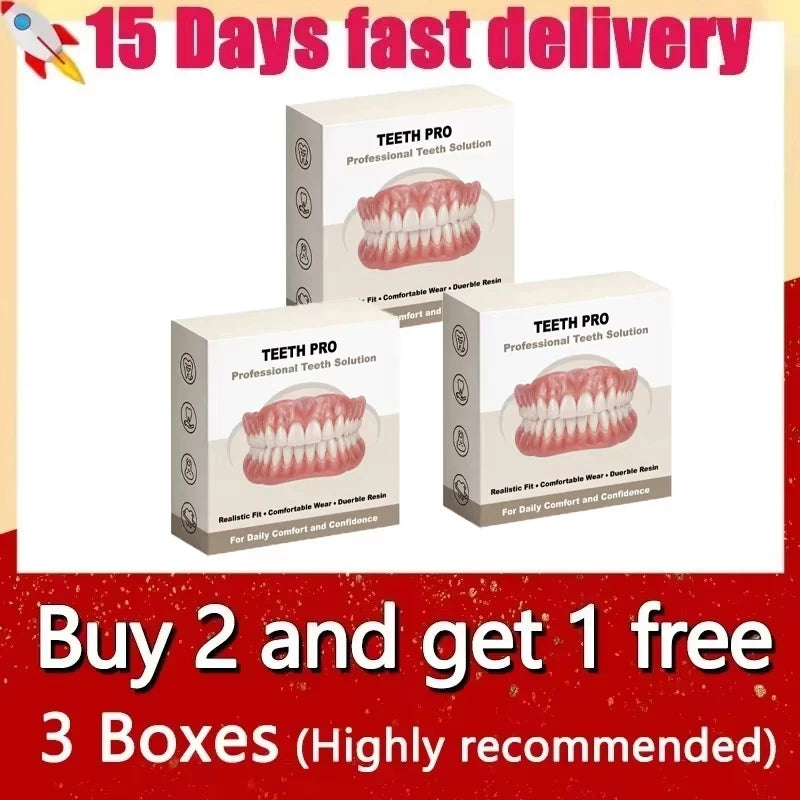 Silicone Upper and Lower Dentures Comfort False Teeth Bright Smile