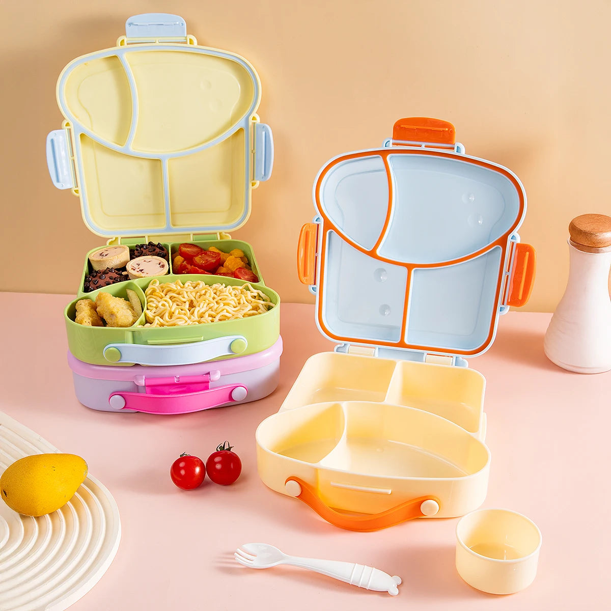 Cute Cartoon Bento Lunch Box Portable Food Container with Compartments - 1