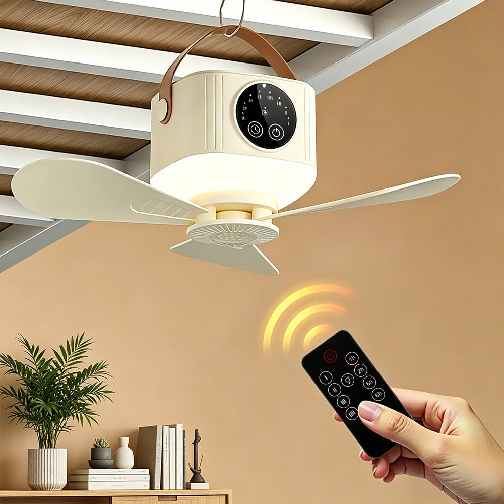 Portable Rechargeable Ceiling Fan with LED Light & Remote Control