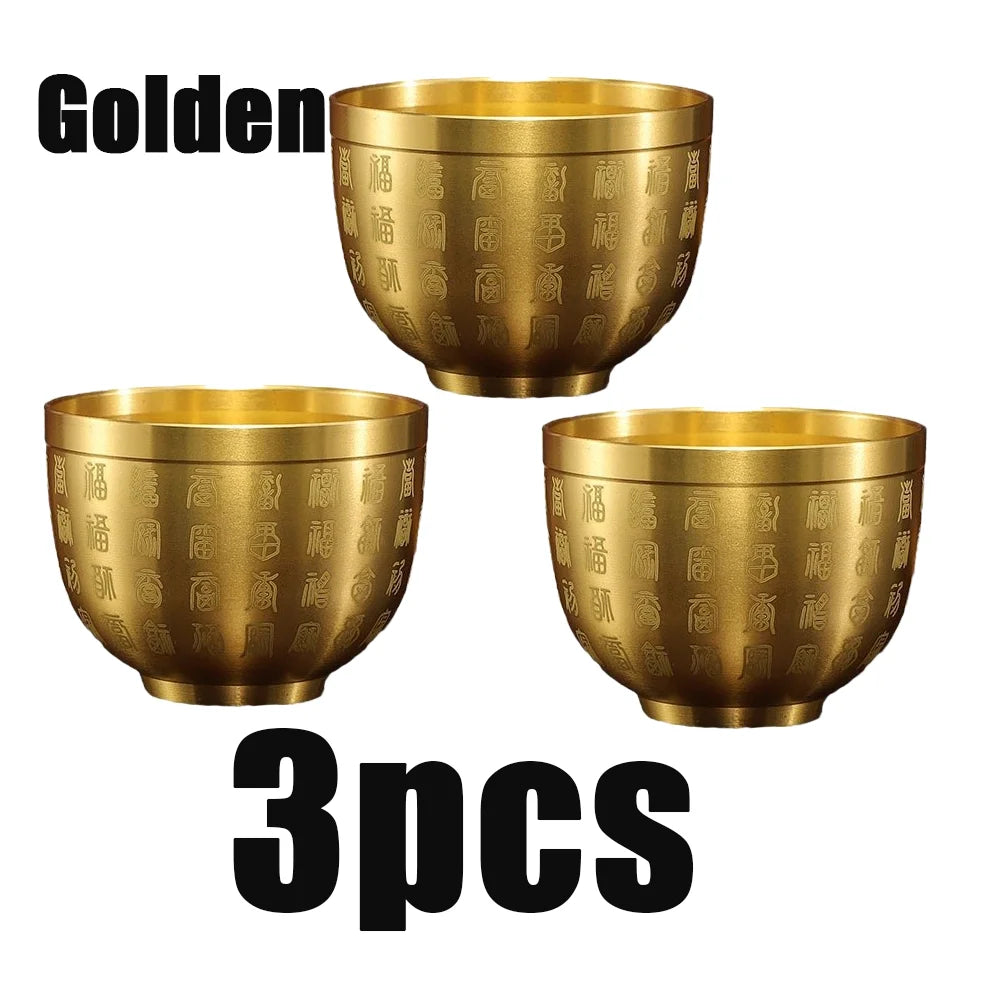 Hundred Blessings Copper Cup Wealth Luck Ornament Desktop Gift Set - 14