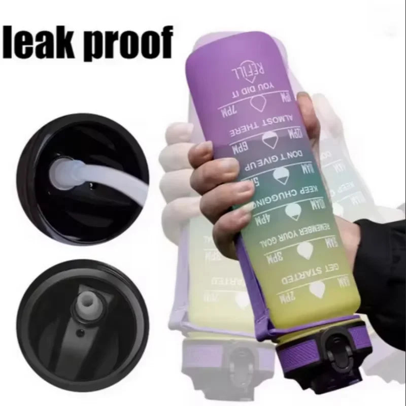 1000ml Motivational Water Bottle with Time Marker and Straw Leak Proof