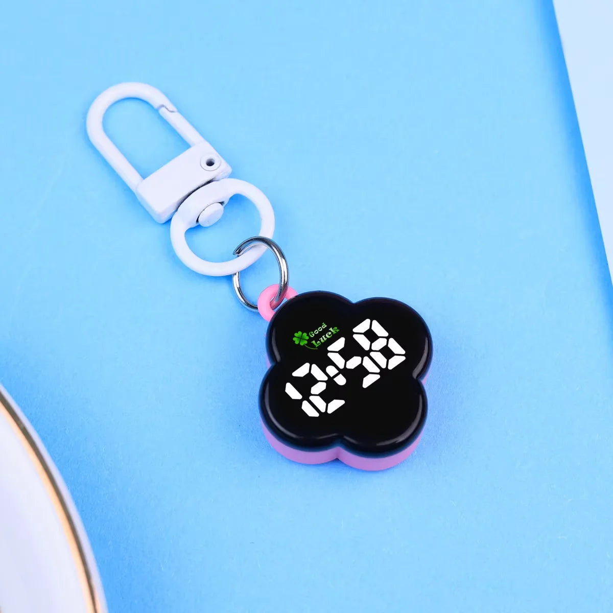 LED Digital Pocket Watch Keychain Portable Flower Shape Electronic Clock