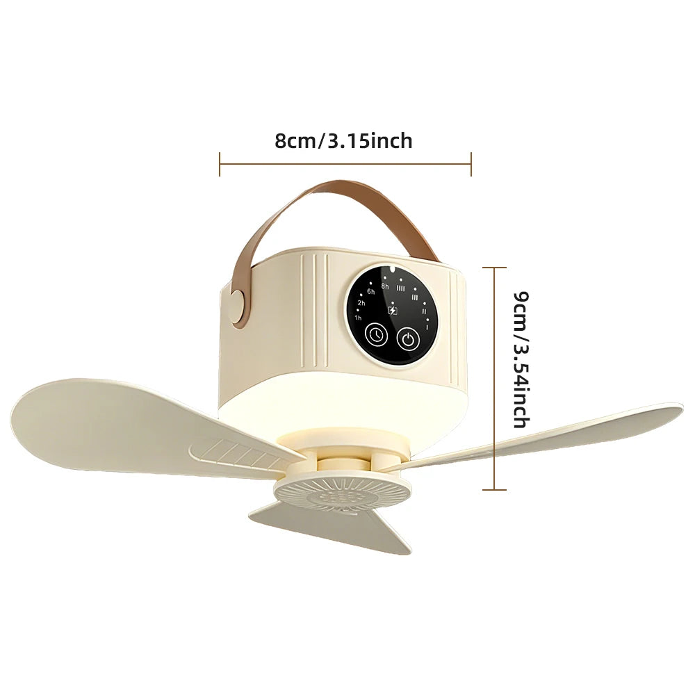 Portable Rechargeable Ceiling Fan with LED Light & Remote Control - 15