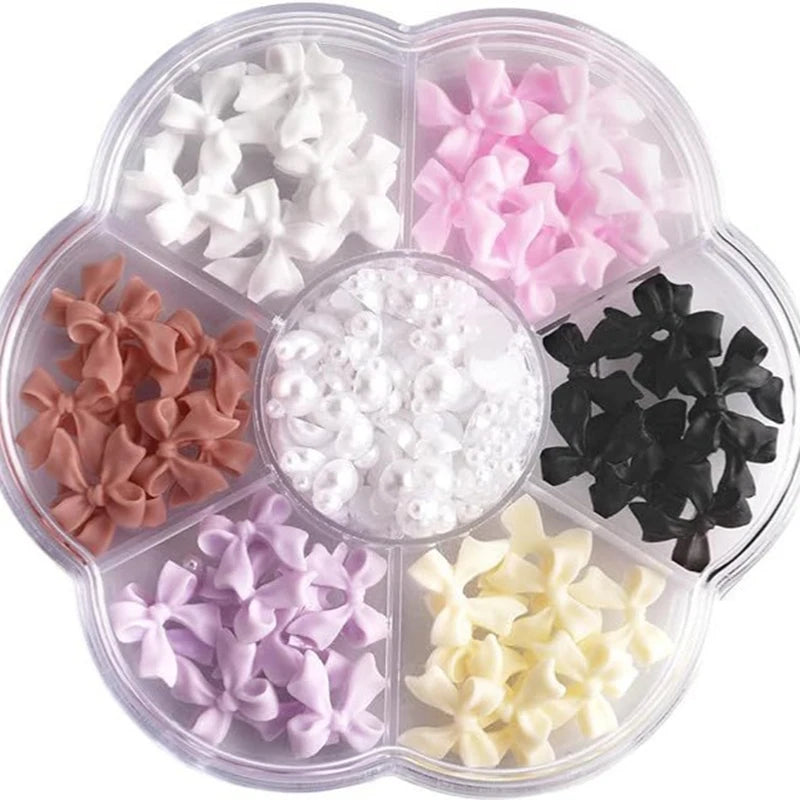 3D Acrylic Nail Art Bowknot Flower Resin Charms Rhinestones Pearl