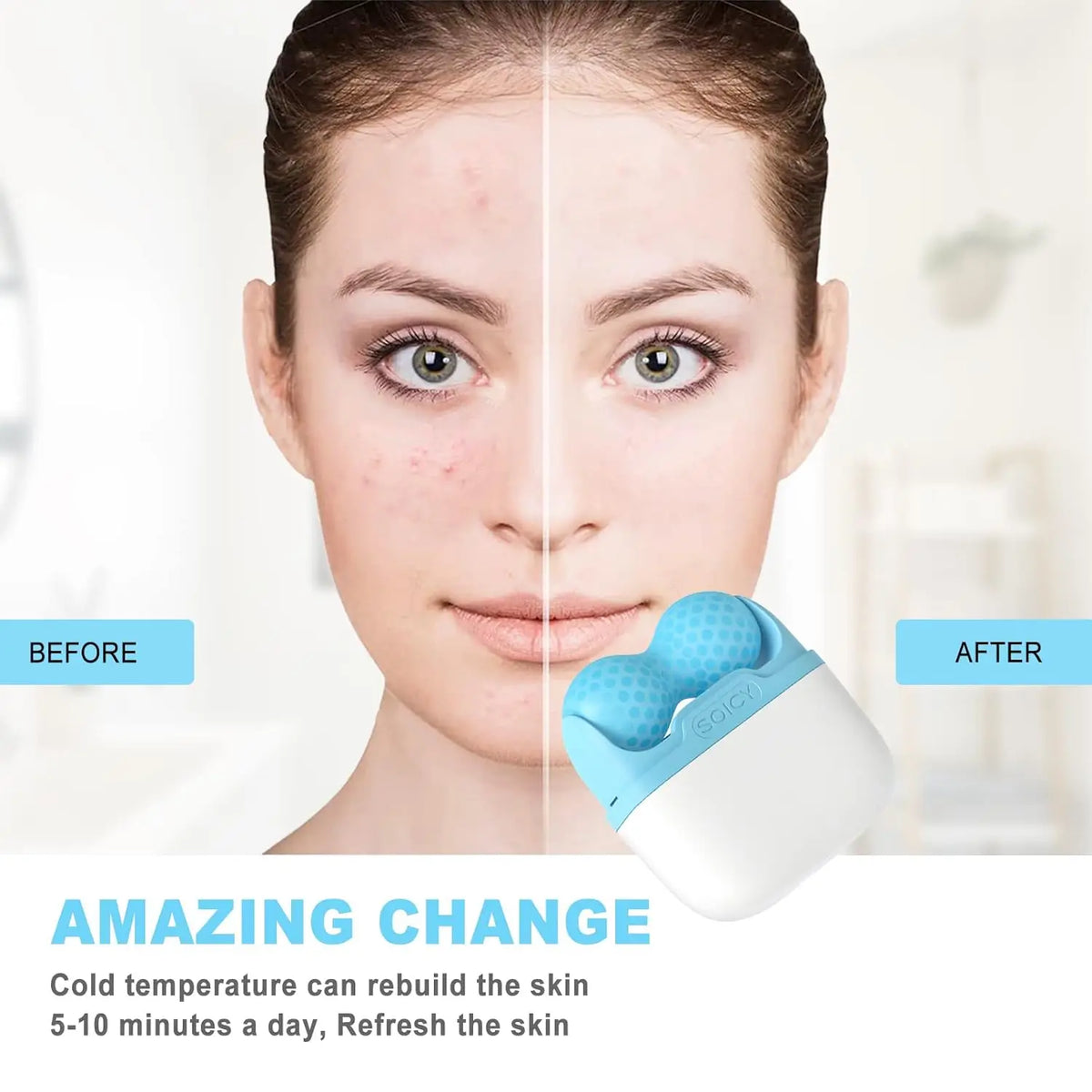 Double Ended Ice Roller for Face and Eye Puffiness Cold Compress Tool