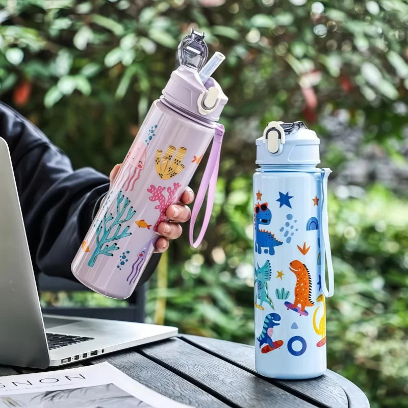 750ml Dinosaur Kids Water Bottle Leakproof Sippy Cup with Straw - 3