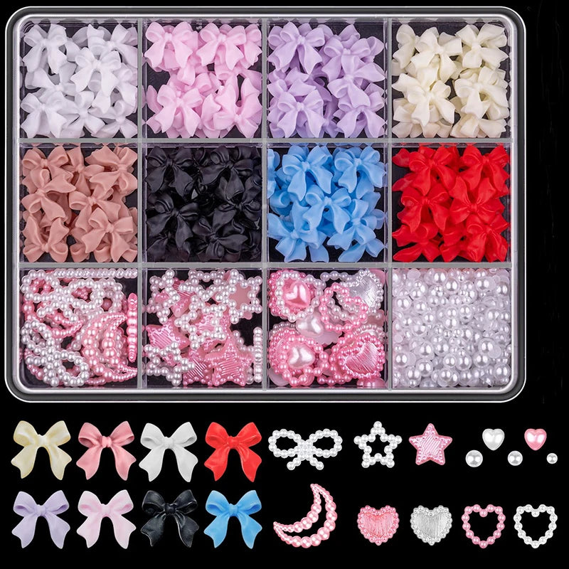 3D Acrylic Nail Art Bowknot Flower Resin Charms Rhinestones Pearl - 20