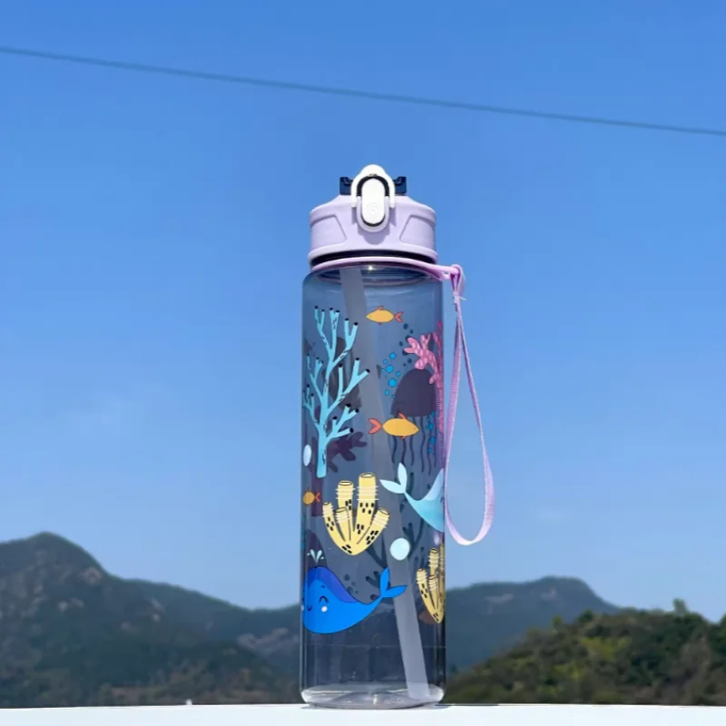 750ml Kids Cartoon Water Bottle with Straw Leak Proof Portable Cup - 22