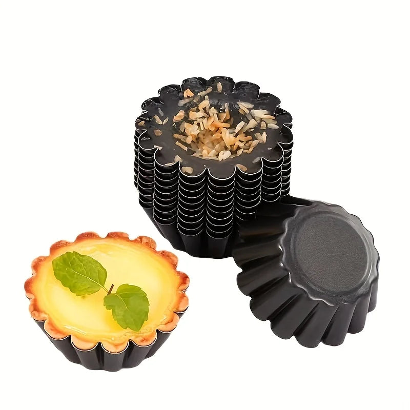 24PCS Non-Stick Egg Tart Molds Carbon Steel Fluted Baking Cups Set