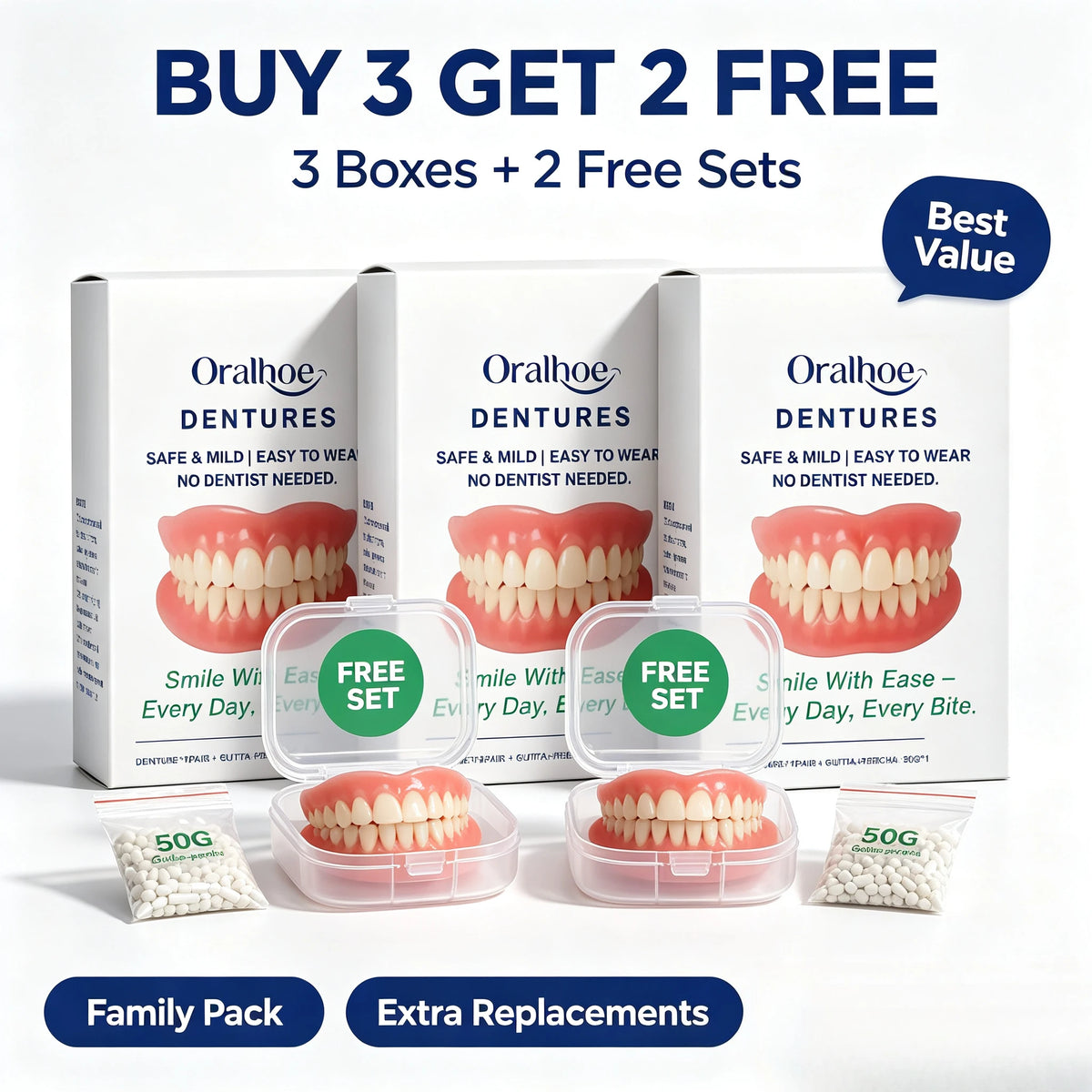 Adjustable Cosmetic Dentures Fake Teeth Set