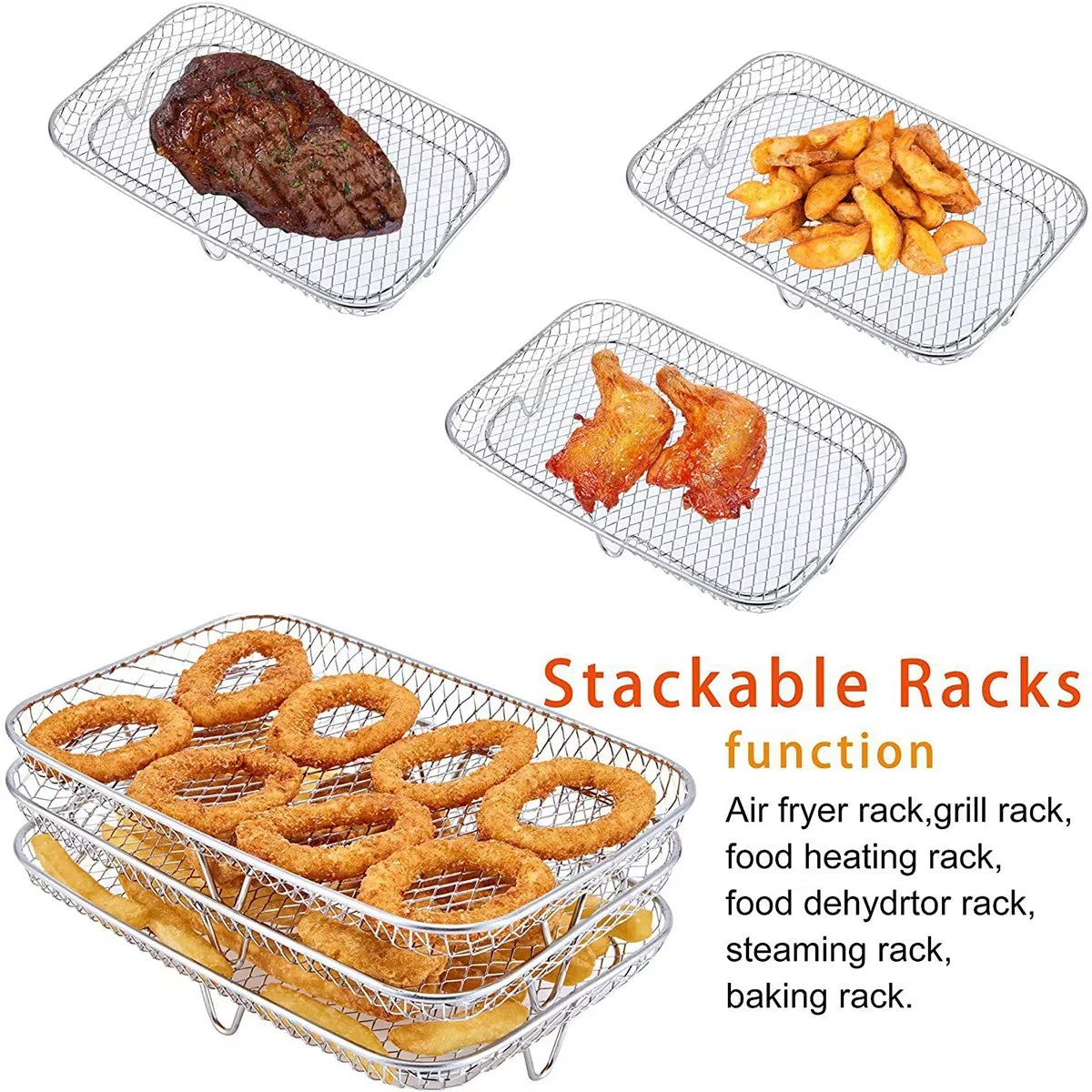 Stackable Air Fryer Rack Stainless Steel Grilling and Steaming Tray