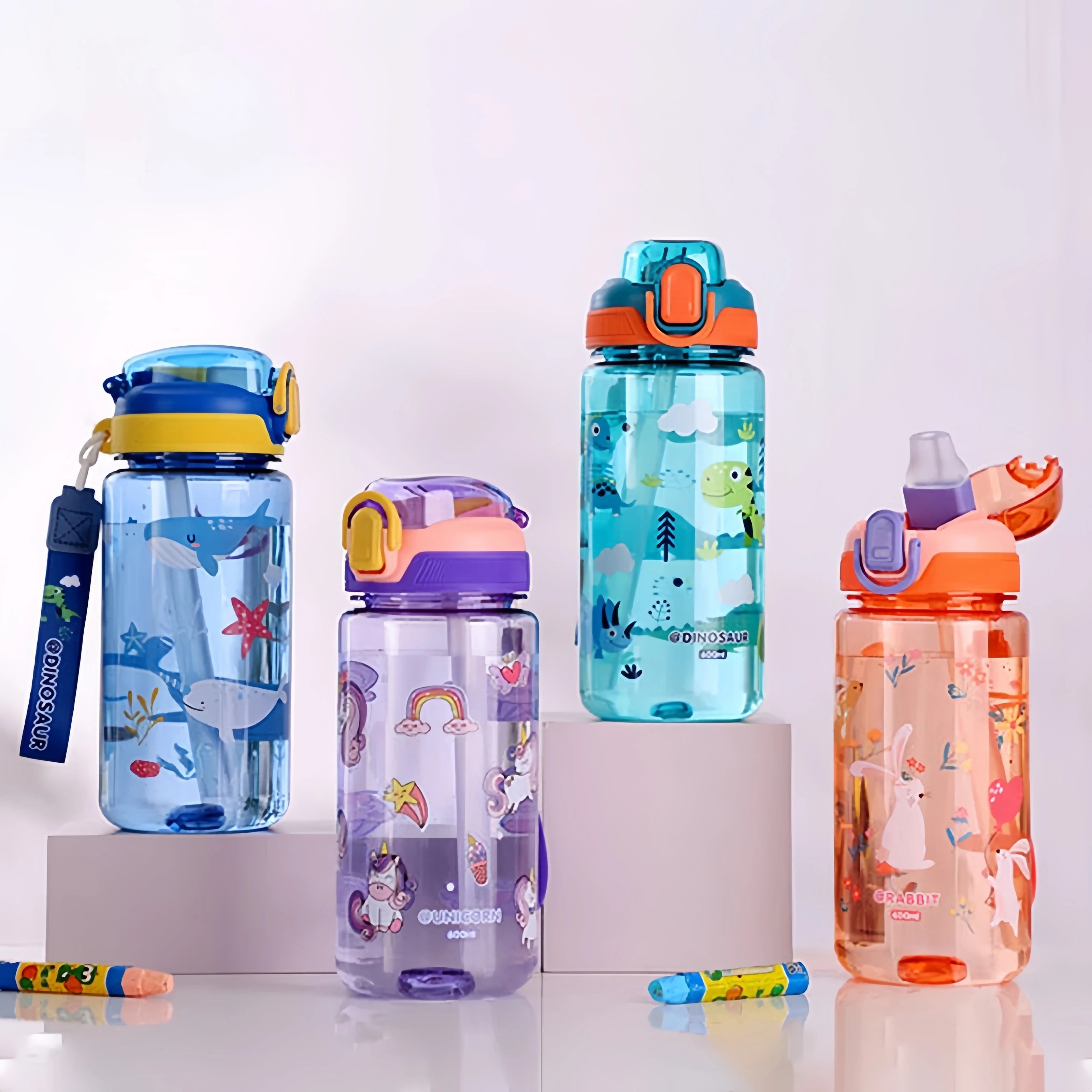 600ml Dinosaur Kids Water Bottle Leakproof Sippy Cup with Straw - 4