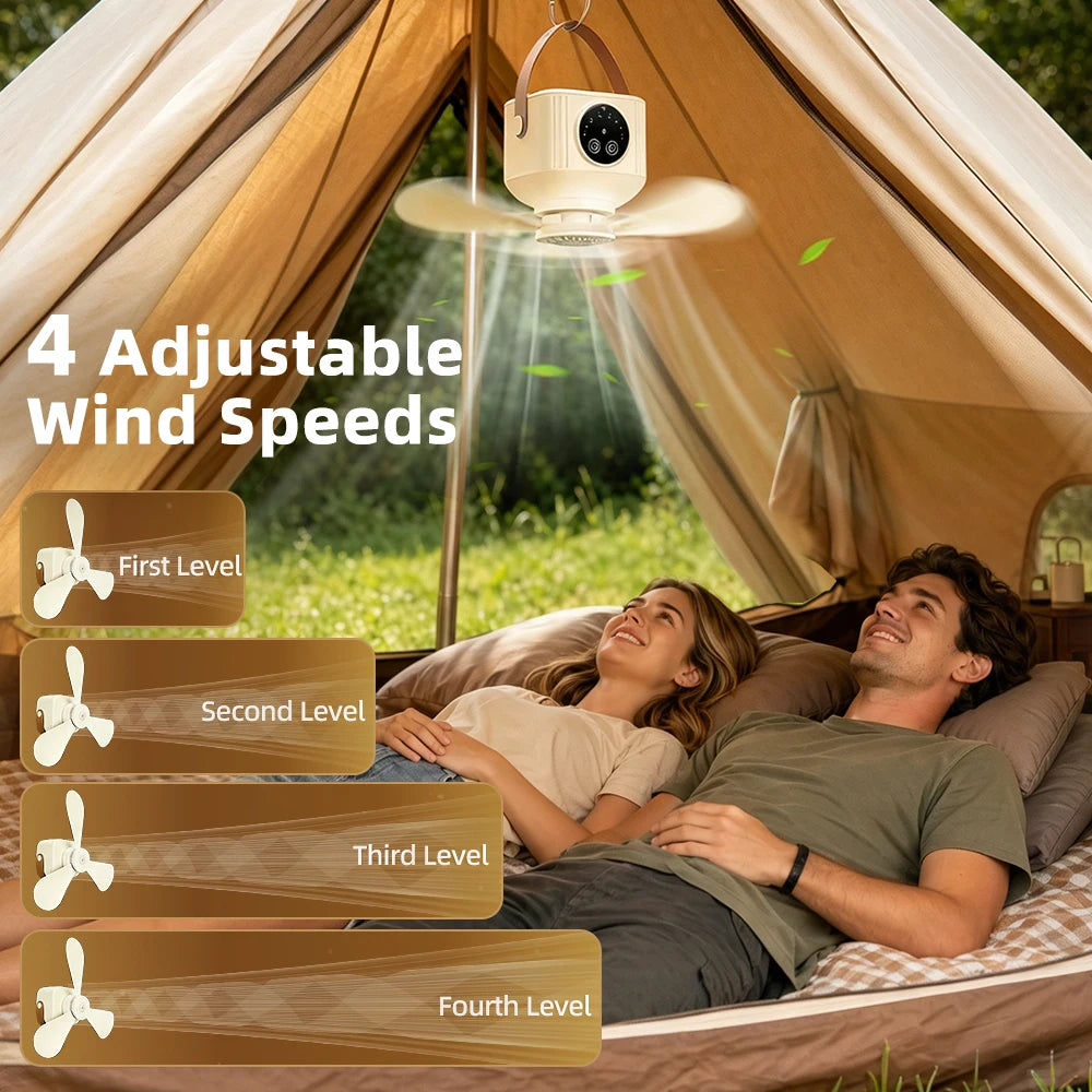 Portable Rechargeable Ceiling Fan with LED Light & Remote Control - 2