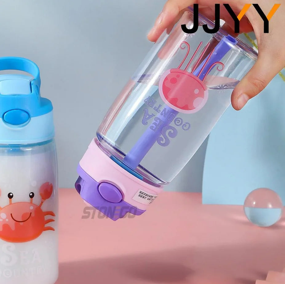 Kids Water Bottle with Straw Cartoon Sippy Cup Leakproof Drinking Bottle