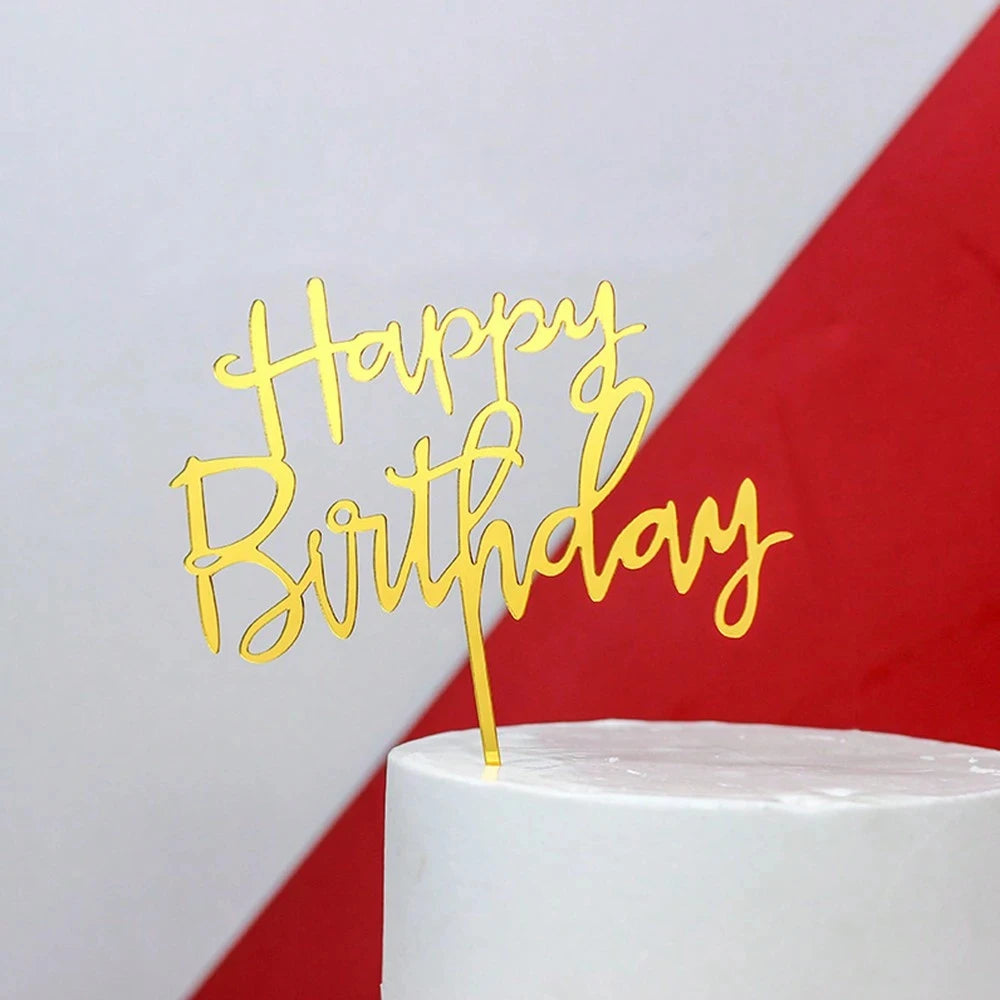 Happy Birthday Cake Topper Set Acrylic Party Dessert Decoration Supplies