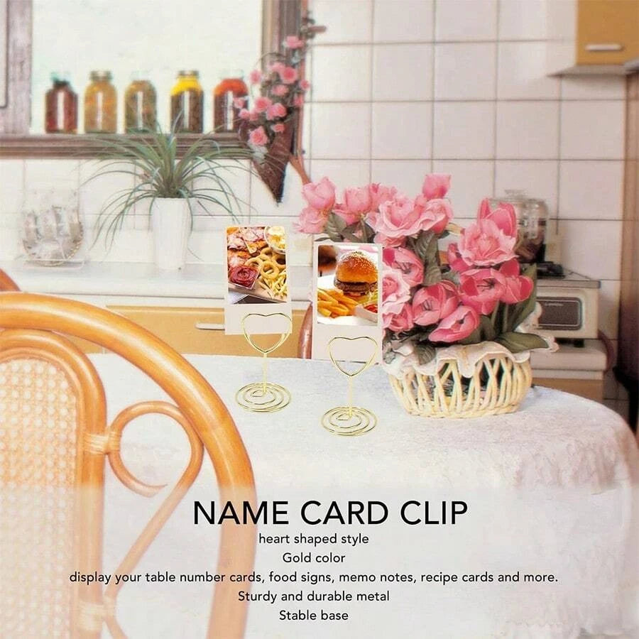 Heart Shape Table Number Card Holders Metal Photo Memo Stand Clips - 4