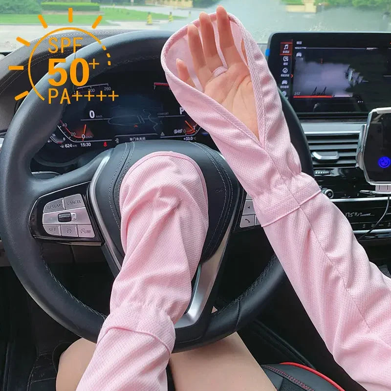 Women Sun Protection Arm Sleeves Breathable UV Cooling Driving Gloves - 1