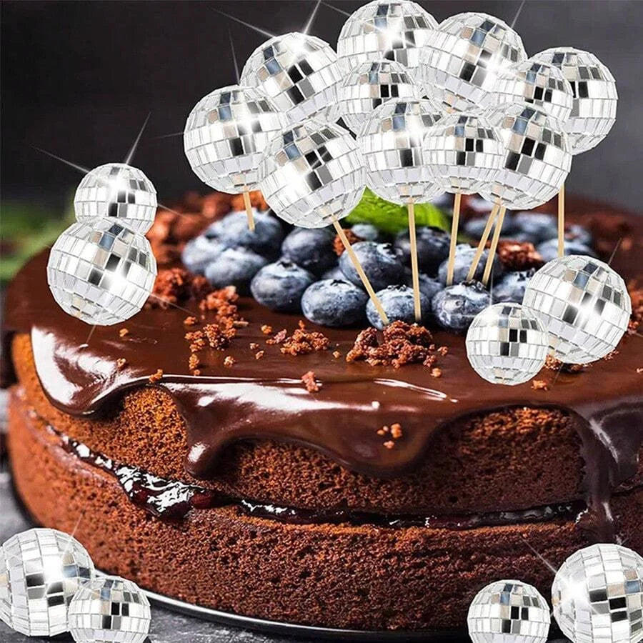 Mini Disco Ball Ornament Set Reflective Silver Party Decor for Cakes