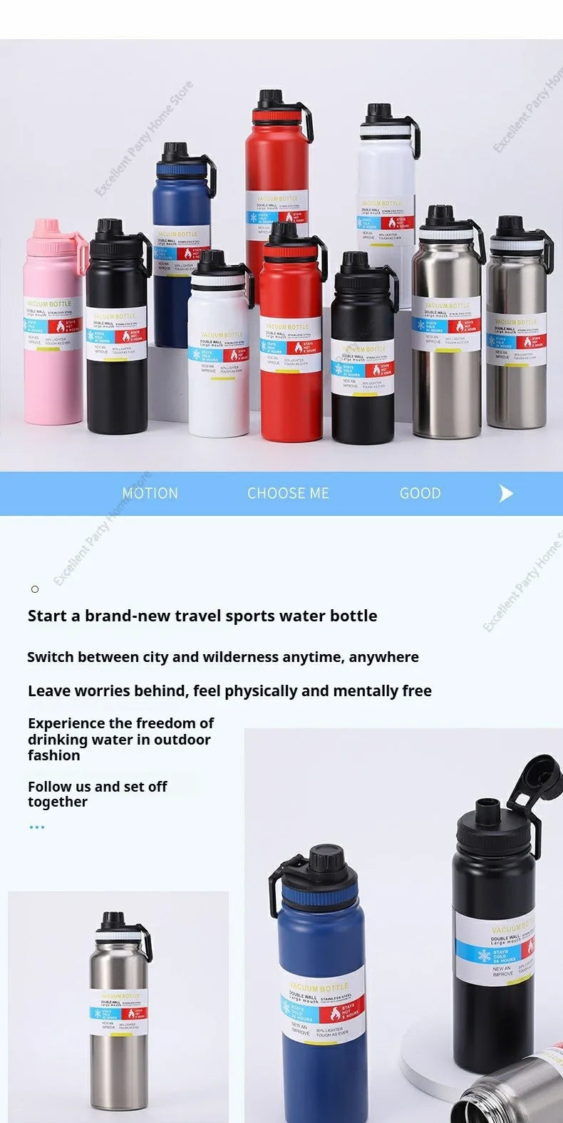 Insulated Stainless Steel Vacuum Flask Thermal Water Bottle Sport Cup