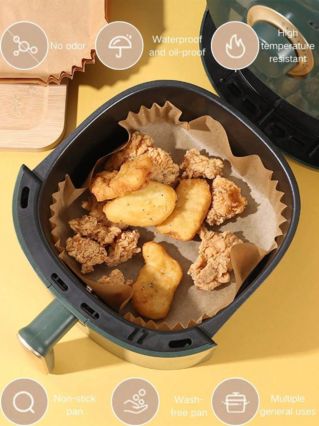 Disposable Air Fryer Paper Liners Non Stick Baking Parchment Mats - 3