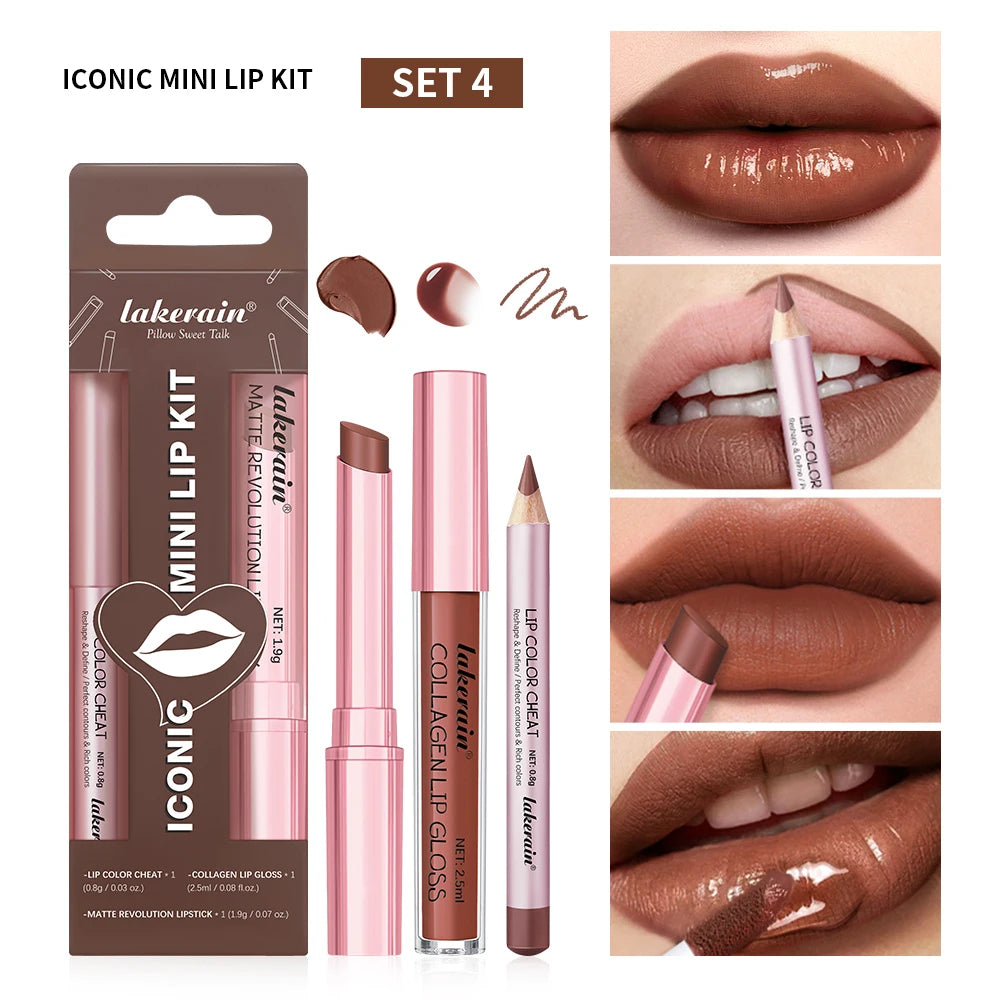 Matte Lipstick Lip Gloss Set Waterproof Nude Red Lip Liner Kit