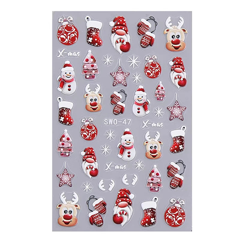Christmas Nail Stickers Cartoon Snowman Decals Manicure Art - 16