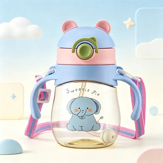 410ml Kids Water Bottle Anti Choking Straw Cup with Handle and Strap