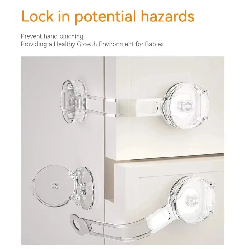 Child Safety Cabinet Locks Transparent Anti Pinch Strap Security Latches - 2