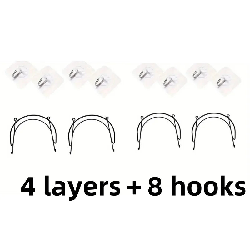 Wall Mounted Towel Rack Organizer Metal Bathroom Storage Shelf with Hooks - 12