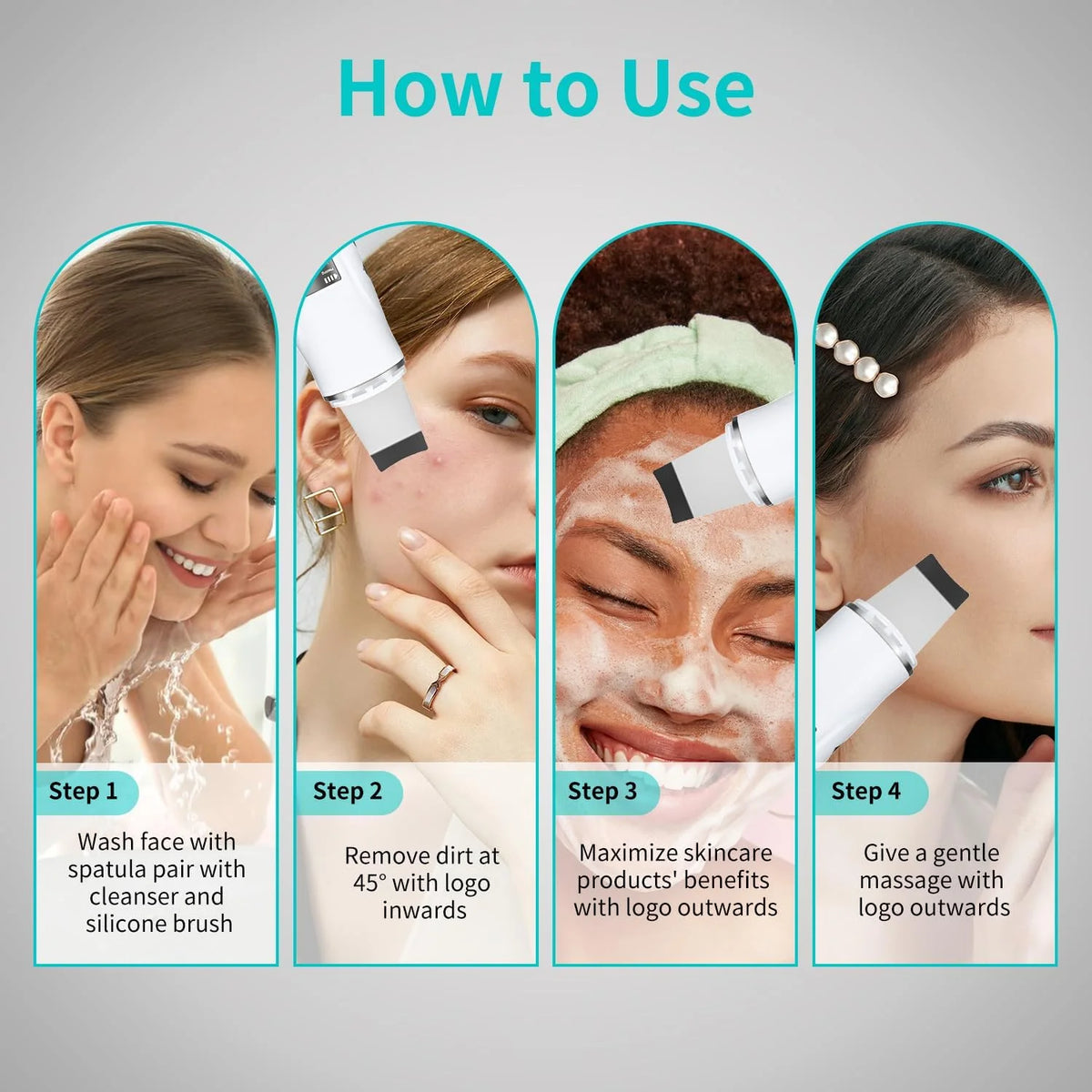 4 in 1 Ultrasonic Facial Skin Scrubber & Blackhead Remover Spatula