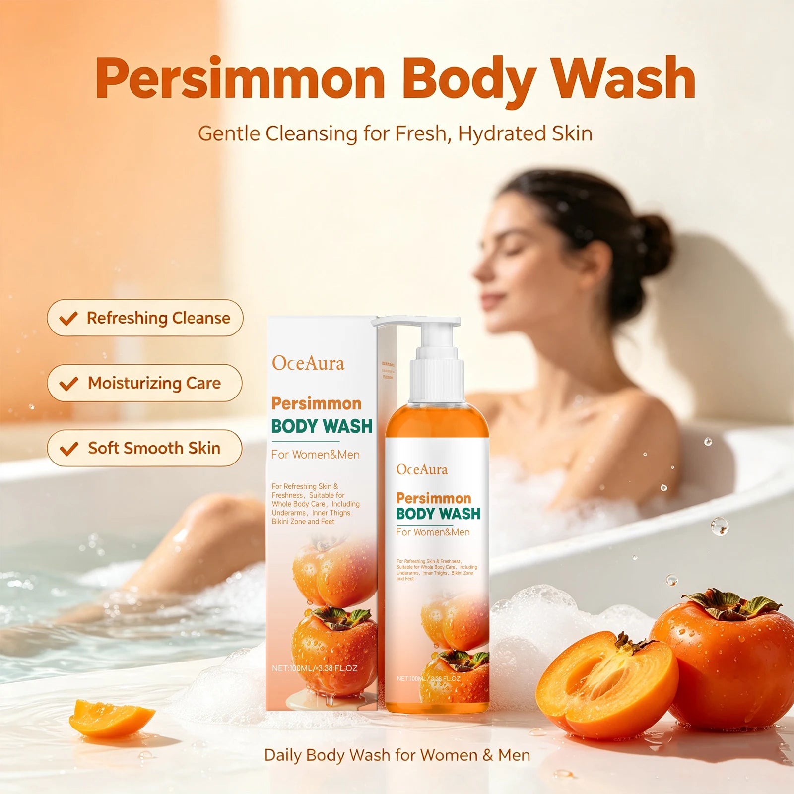 Persimmon Body Wash Sweat Odor Eliminating Natural Deodorizing Shower Gel - 4