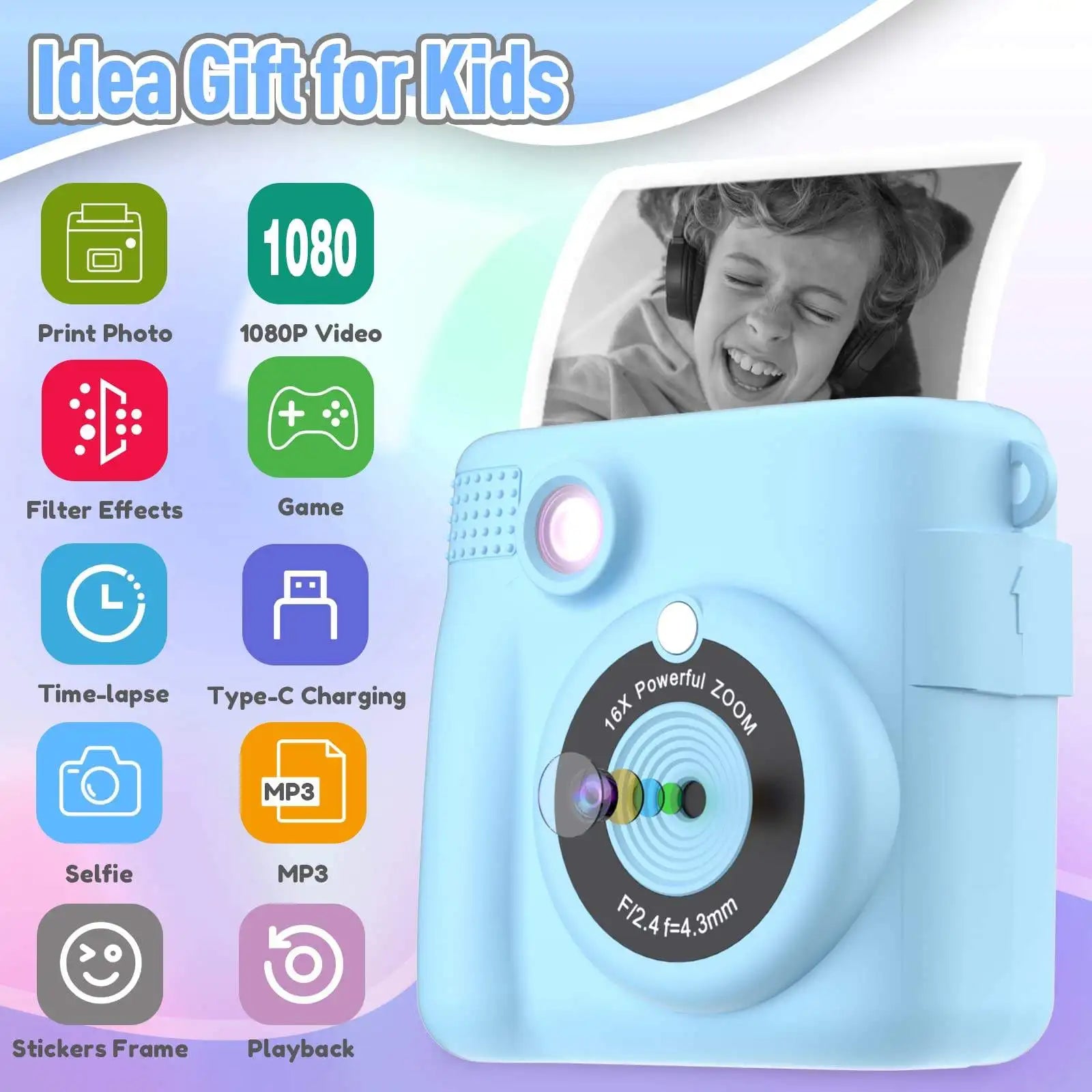 Instant Print Kids Camera Digital Video Toy - 2