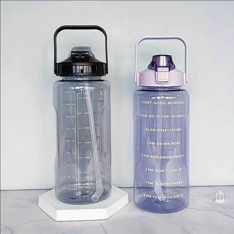 2L Large Motivational Water Bottle with Time Marker and Straw - 9