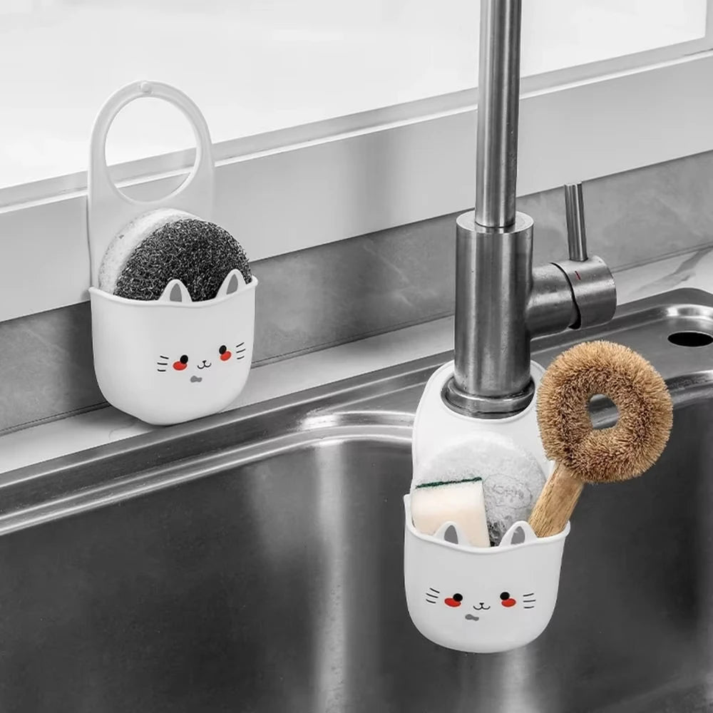 Cat Shape Silicone Kitchen Sink Faucet Sponge Holder Hanging Drain Basket