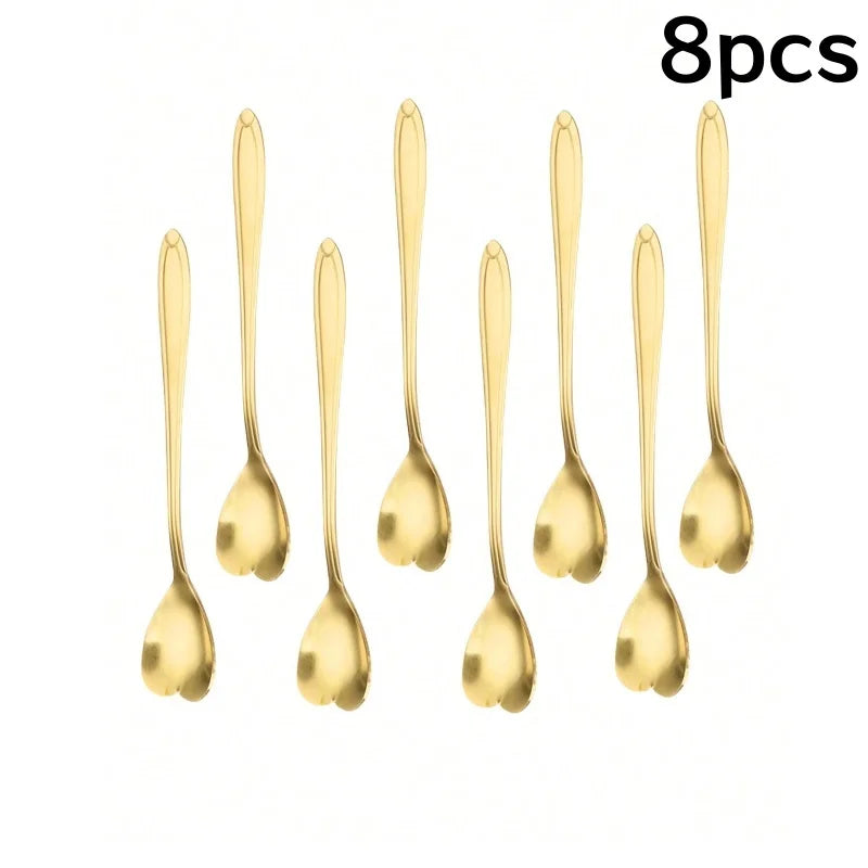 Heart Shape Coffee Spoons Set Stainless Steel Dessert Tea Scoop Gold - 16