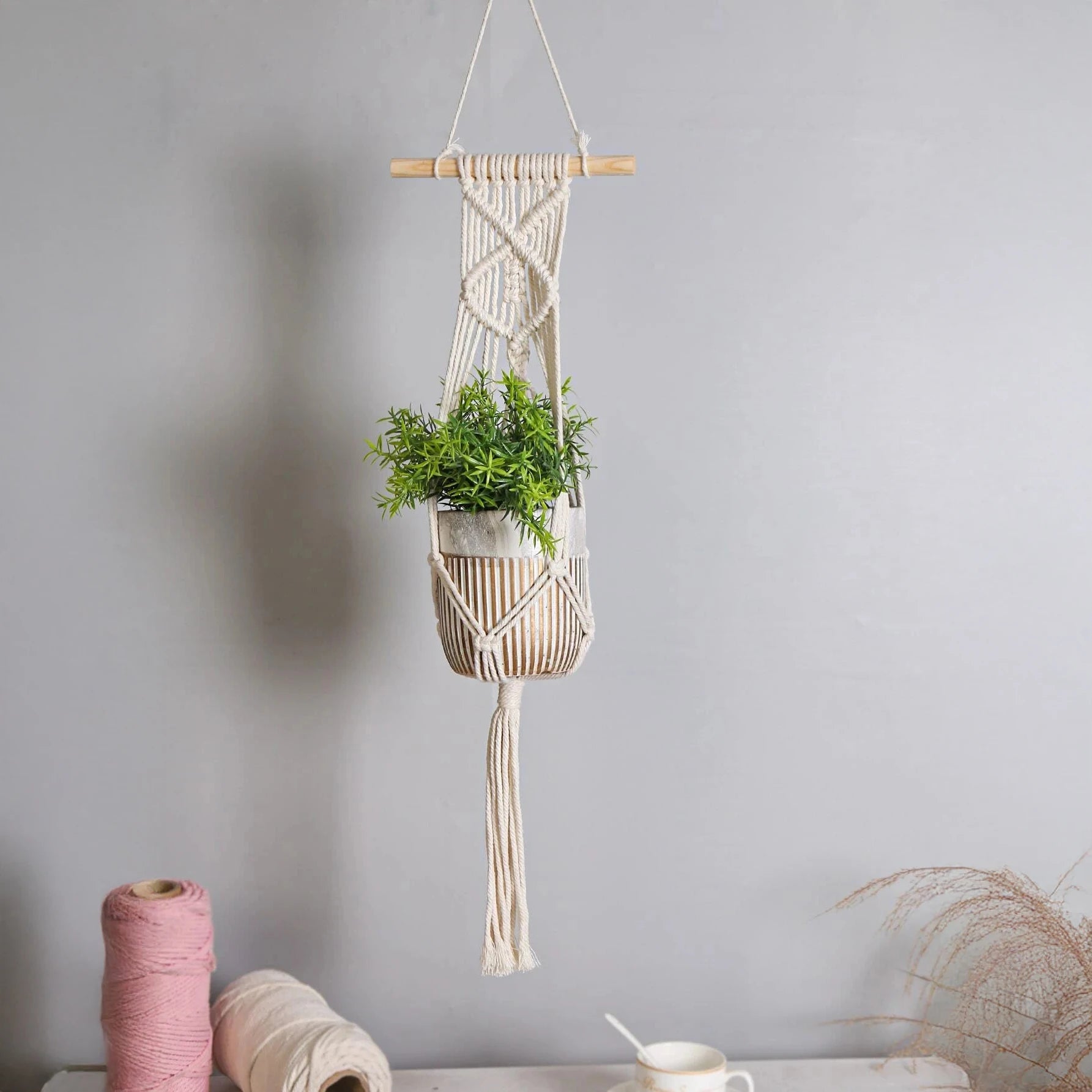 Handmade Macrame Plant Hanger Cotton Rope Wall Hanging Flower Pot Holder - 4