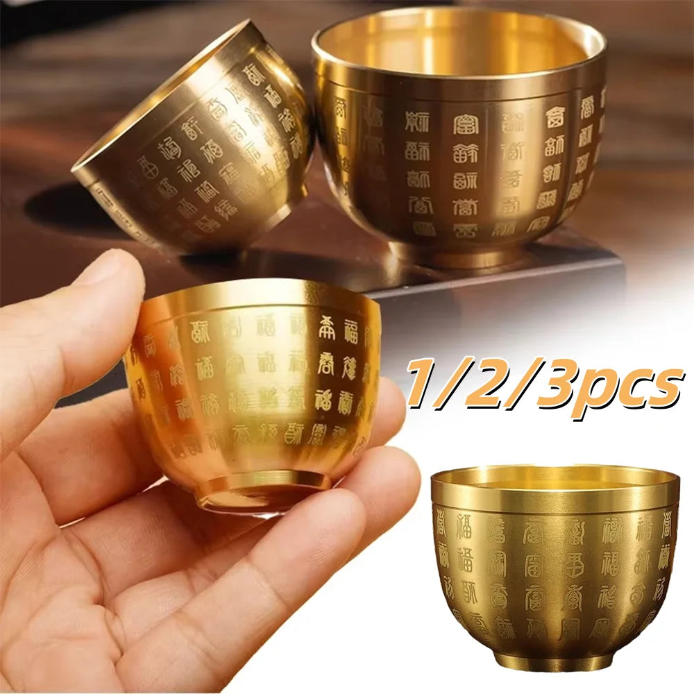 Hundred Blessings Copper Cup Wealth Luck Ornament Desktop Gift Set