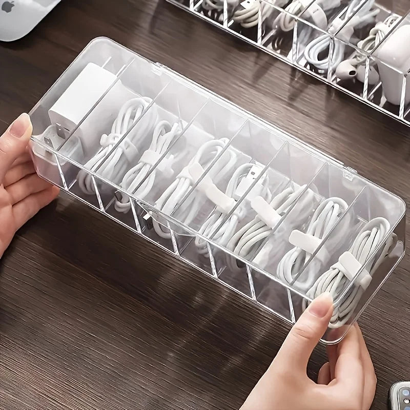 Clear Cable Organizer Box Desktop Cord Storage and Charging Station